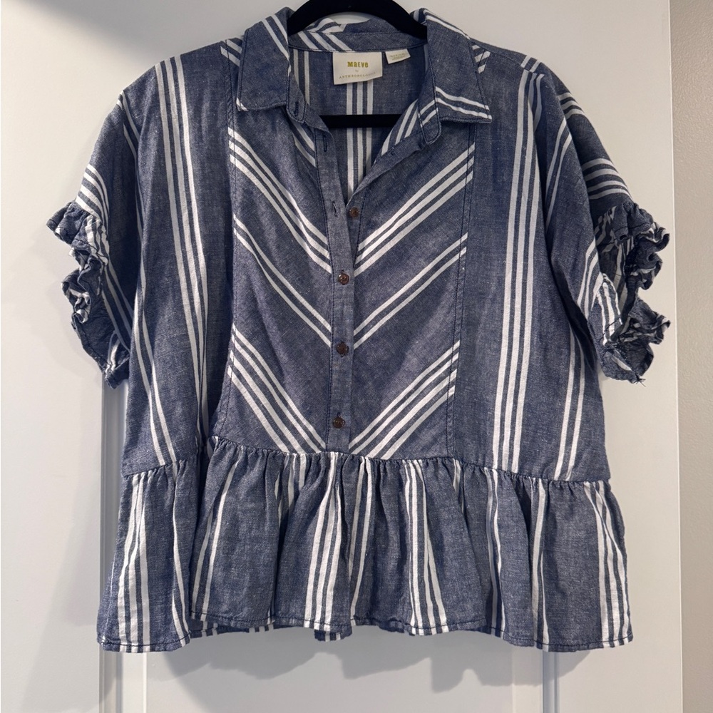 Anthropologie Maeve Navy and White Striped Top